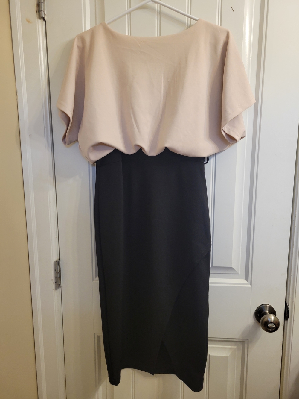 2/$25 Elegant Blouson Midi Skirt Dress in Blush and Black